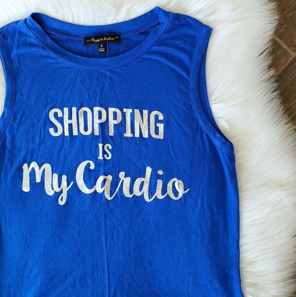 Blue Sparkly "Shopping Is My Cardio" Tank Top - Picture 3 of 6